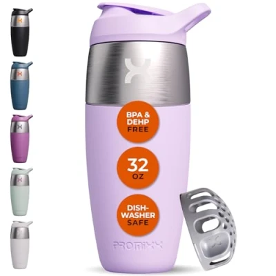 Image of Promixx Pursuit Shaker Bottle Single Wall Stainless Steel Protein Bottle, Super Smooth Shakes, 950ml, Lilac