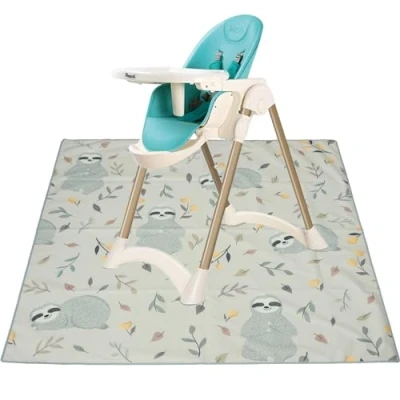 Image of Splash Mat for Under High Chair/Arts/Crafts, 51&quot; Waterproof Washable Weaning Anti slip Floor Protector Messy Splat Mat, Portable Play and Table Cloth Mealtime Playtime(sloth)
