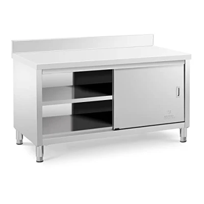 Image of Royal Catering RCSSCB 150x70 E B Stainless Steel Gastro Kitchen Work Cabinet 150x70x85cm 600kg (3 levels, 2 sliding doors)
