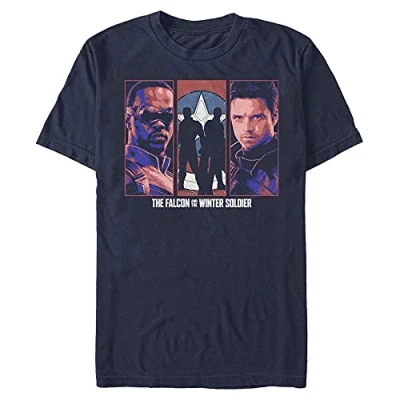 Image of Marvel Falcon Winter Soldier Group Organic Short Sleeve T Shirt, Navy Blue, S