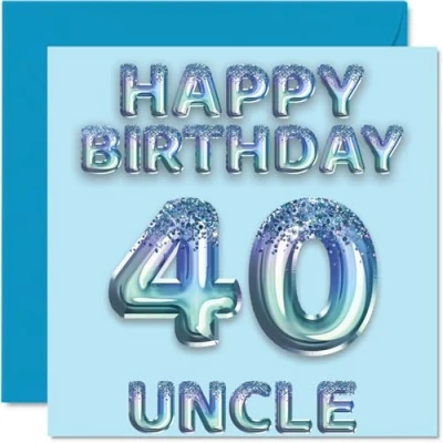 Image of 40th Birthday Card for Uncle Blue Glitter Party Balloons Happy Cards 40 Year Old from Nephew Niece, 145mm x Bday Greeting Gift