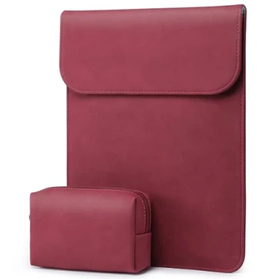Image of HYZUO 15 16 Inch Laptop Sleeve for MacBook Pro M3/M2/M1 A2991 A2780 A2485 A2141 2024 2019, 2015 2012, XPS 15, with Pouch, Wine Red