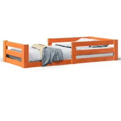 Image of vidaXL Single Solid Wood Pine Bed Frame with Headboard Wax Brown, 90x190 cm Plywood Slats for Bedroom Comfort and Support