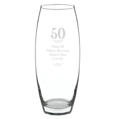 Image of CalEli Gifts Personalised Golden Anniversary Vase. 50th Wedding Glass Vase., Transparent