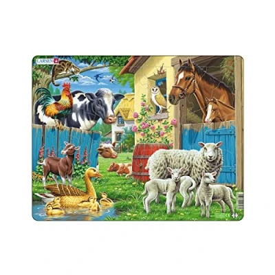 Image of Larsen FH23 Domestic Animals on a Farm Jigsaw Puzzle 23 Pieces Boxless Tray &amp; Frame Fun Educational for Young Kids Ideal Learning About Life
