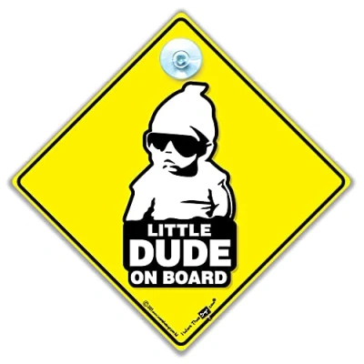 Image of Little Dude on Board Car Sign, Hoodie Baby SignBaby Boy Deter Tailgaters with This Sign 14cm x