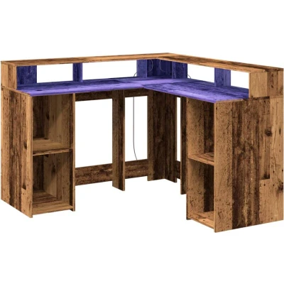 Image of vidaXL Desk with LED Lights Old Wood 130x130x91 cm Engineered