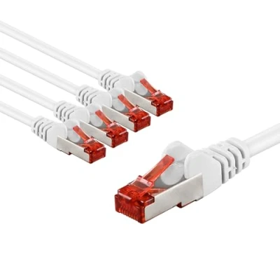 Image of goobay 65983 CAT6 Network Cable Set of 5/Patch Shielded S/FTP/CU Ethernet Cable, PiMF, LSZH/Cat 6 with 10 Gbits/White / 5x 2 m