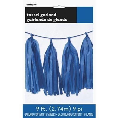 Image of Unique Party 62956 9ft Tissue Paper Royal Blue Tassel Garland