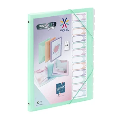 Image of Viquel Propysoft 12 Compartment A4 Customisable Organiser Elastic Closure Translucent Green