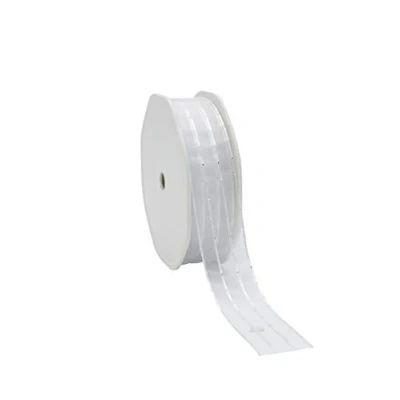 Image of White Organza Ribbon with White/Silver Sparkling Stripe 25mm x 1 Metre Cut from roll