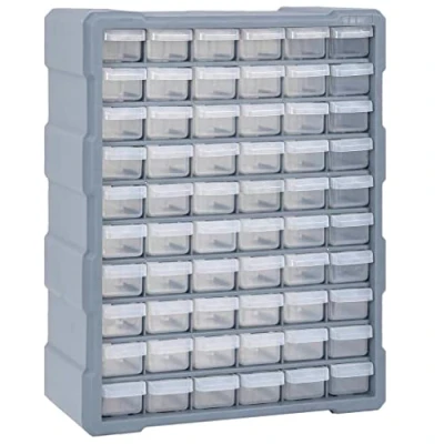 Image of vidaXL Multi drawer Tool Organizer with 60 Compartments Orange and Black Durable Plastic Wall Mountable Storage Unit Small Drawers