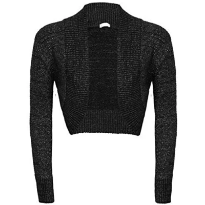 Image of GirlzWalk@ Womens Girls Long Sleeve Knitted Metallic Lurex Shrug Ladies Bolero Cardigan (Black, SM/UK 8 10)