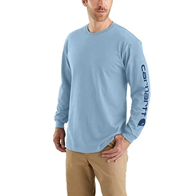 Image of Loose Fit Heavyweight Long Sleeve Logo Graphic T Shirt, Alpine Blue Heather, XXL Tall