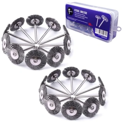Image of ATOPLEE Wire Wheel Brush Set,20pcs 1 inch/25mm Mini with 3mm Round Shank,Alloy Steel Crimped for Cleaning Rust,Paint, Stripping and Abrasive,for Drill Attachment