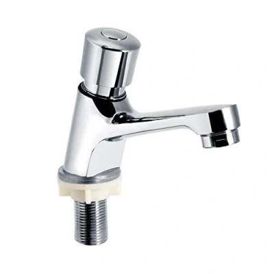Image of Basin Faucet Public KItchen Bathroom Chrome Sink Tap Plated Self Closing Water Saving Time Delay