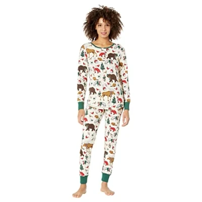 Image of Hatley Women&#039;s Long Sleeve Printed Pyjama Pajama Set, Woodland Winter, XS UK