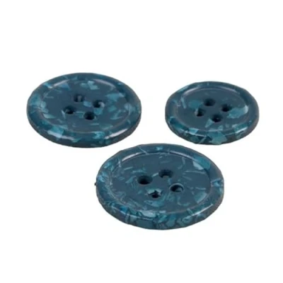 Image of Pack of 6 Round Buttons 4 Holes Recycled Bottles Petrol Blue Size 15 mm