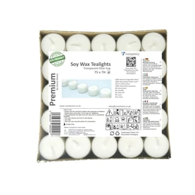 Image of Premium Tealights Soy Wax Transparent Clear Cup Tea Lights with 4 Hours or 7 8 Burning Time Pure White Unscented Night Candles Vegan Non Toxic