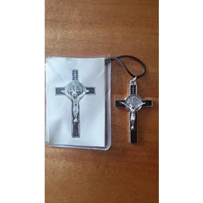 Image of rosarybeads4u 2&quot; BLACK Inlay St SAINT BENEDICT CRUCIFIX CROSS Medal Necklace Pendant 1222