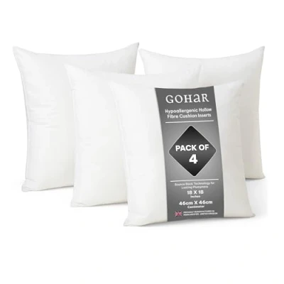 Image of Cushion Inner Pads (Pack of 4) Hollowfibre Square Stuffer (Set 4, White) (18&quot; X 18&quot; (45 45CM))