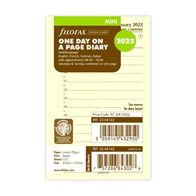 Image of Filofax Mini Day per Page Cotton Cream 4 Language 2022 Diary