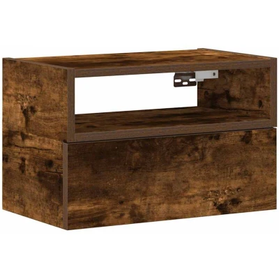 Image of vidaXL Wall Mounted Bedside Cabinet Smoked Oak 45x26x28.5 cm Engineered Wood Space Saving Nightstand with Drawer Bedroom Storage Solution
