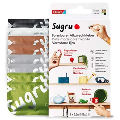 Image of tesa 41285 00001 00 Sugru Malleable, Strong All Purpose Adhesive, 8 Pack (8 x 3.5 g) in Black, White, Green, Brown &amp; Grey, 3,5 g