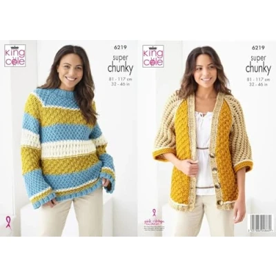 Image of King Cole Super Chunky Knitting Pattern 6219 Ladies Sweater &amp; Cardigan