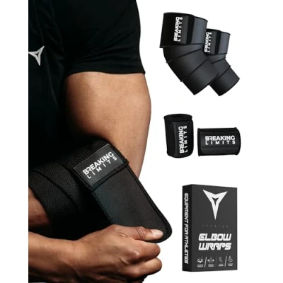 Image of BREAKING LIMITS Elbow Bandage Gym Support Weight Training Wraps for Weightlifting, Bodybuilding, Powerlifting, Bench Press &amp; Fitness (1 Pair)