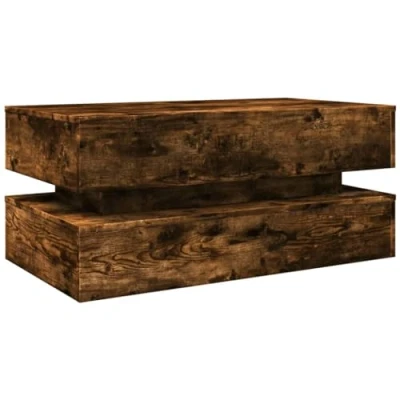 Image of vidaXL Smoked Oak Coffee Table with RGB LED Lights Engineered Wood Centre/Side/Sofa for Living Room/Office, Modern Design, 90x50x40 cm