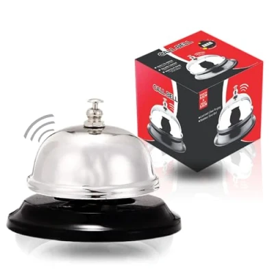 Image of Call Bell Stainless Steel Reception Hand Held Desk Service Counter Top Attention Ringer Butler Waiter For Hotels Concierge Area Schools Bar Restaurants Accessories (Silver)