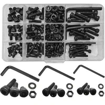 Image of 219 Pcs Nuts and Bolts Set, M4 M5 M6 Black Hex Socket Machine Screws, Washers Assortment Set Kit with Wrenches (Black)