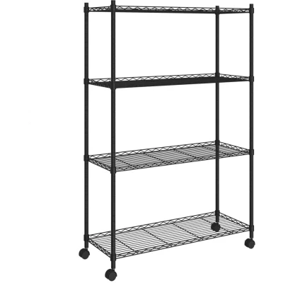 Image of vidaXL 4 Tier Storage Shelf with Wheels 90x35x142 cm Black 200 kg