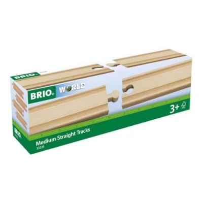Image of BRIO World Medium Straights Wooden Train Track for Kids Age 3 Years Up Add On Railway Accessory