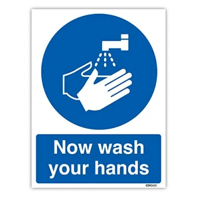 Image of Now Wash Your Hands Sign, A5 210x148mm, 1mm Rigid Plastic Mandatory Kitchen Safety Signs