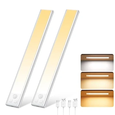 Image of Ylatoial Under Cupboard Kitchen Lights, 2 Pack 3 Color 54 LED Dimmable 1800mAh Rechargeable Magnetic Motion Sensor Lights Indoor for Wardrobe Cabinet Shelf