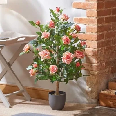 Image of Garden Mile Artificial Plants Indoor And Outdoor Large Plant Rose Tree, Faux Fake Home Décor Office Decorative In Grey Pot (80cm Perfect Pink)