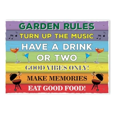 Image of Red Ocean Colourful Garden Rules Sign Hanging Wall Signs And Plaques Shed Summerhouse Home Decor Yard Funny Gift For Him Her