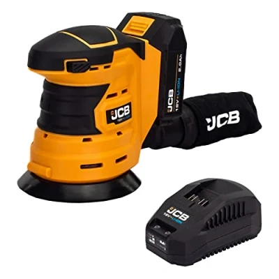 Image of JCB 18V Cordless 125mm Orbital Sander, 2.0Ah Battery, Fast Charger, Overload Protection, Dust Extraction Facility &amp; Hook and Loop Fastening, 3 Year Warranty