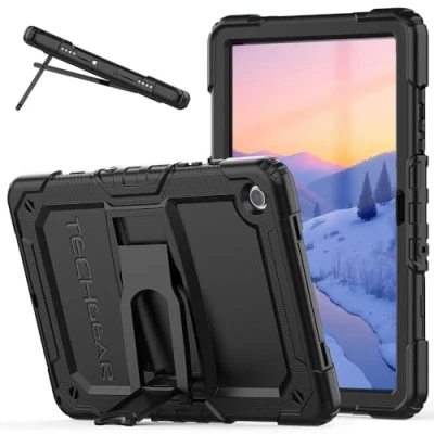 Image of TECHGEAR ArmourSHIELD Case For Samsung Galaxy Tab A9 Plus 11&quot; 2023 (SM X210 / SM X215) Full Body Tough Shockproof Rugged with Folding Stand &amp; Screen Protector, Kids Schools Work Case, Black