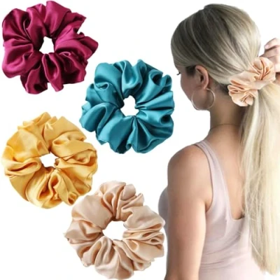 Image of 4 PCS Big Scrunchies for Women, Large Satin Hair No Damage, Oversized Sleeping, Jumbo Scrunchy Curly Hair, Extra Thick Giant