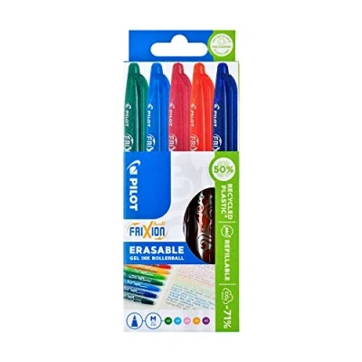 Image of Pilot Frixion Erasable Rollerball 0.7 mm (Pack of 5) Orange/ Light Blue/ Green/ Purple/ Pink