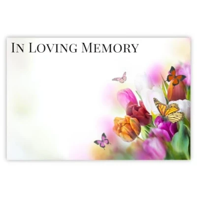 Image of celloexpress In Loving Memory (Butterflies &amp; Tulips) Flower Message Cards 60mm x 90mm Bereavement Florist Card Sympathy Condolences Notes (Pack of 10)