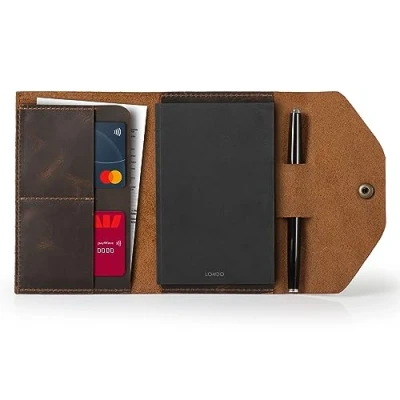 Image of LONDO Genuine Leather Portfolio with Notepad and Snap Closure (Brown, Small), OTTO413