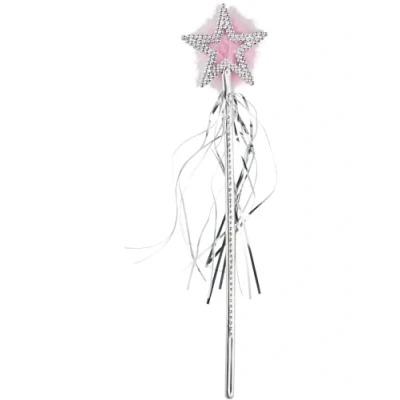 Image of Smiffys Star Wand, Silver Marabou and Tinsel, Fairytale, Wings Wands Fancy Dress, Acessories Dress Up Accessories