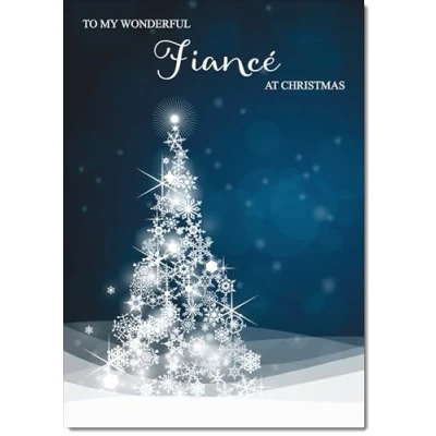 Image of doodlecards Fiance Christmas Card Blue Contemporary Tree Medium Size for with Plain Envelope