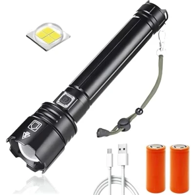 Image of XLENTGEN LED Torch Rechargeable Super Bright 300000 Lumens, High Power Hand Torches Zoomable, Powerful 3 Modes Tactical Flashlight Waterproof Light for Camping, Emergency