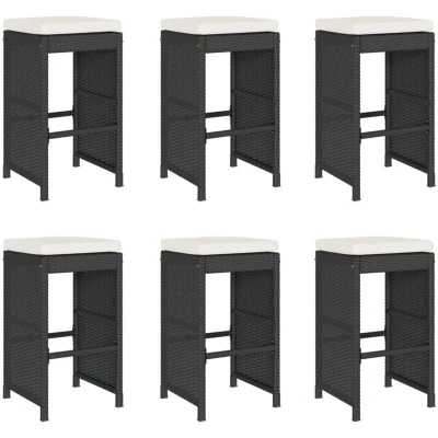 Image of vidaXL Garden Bar Stools with Cushions 6 pcs Black Poly Rattan