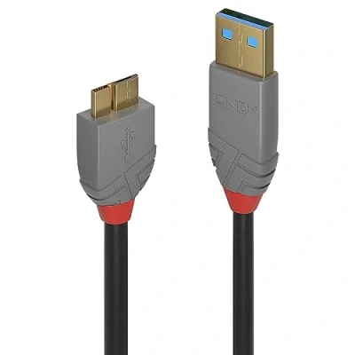 Image of LINDY USB 3.2 Type A to Micro B Cable, Anthra Line Black, 0.5m